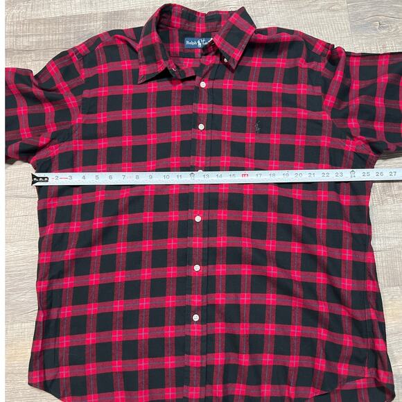 Ralph Lauren Size XL Plaid Short Sleeve Flannel Button Up Shirt Red Black Preppy - Picture 5 of 6